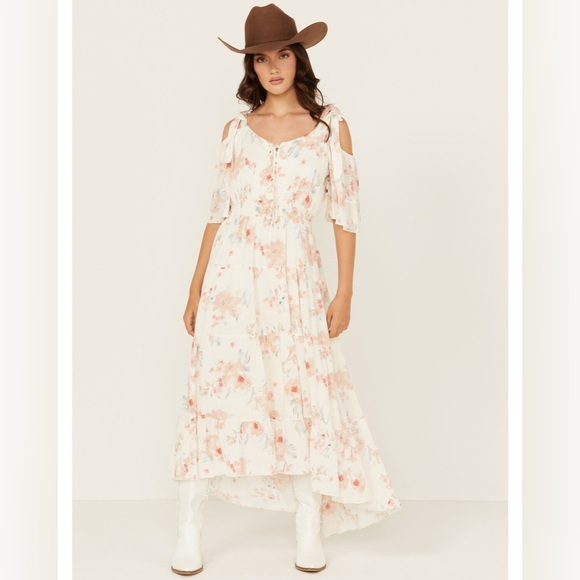 Wild Moss Dresses & Skirts - WILD MOSS WOMEN'S FLORAL PRINT HIGH-LOW TIERED COLD SHOULD HIGH-LOW DRESS #1889